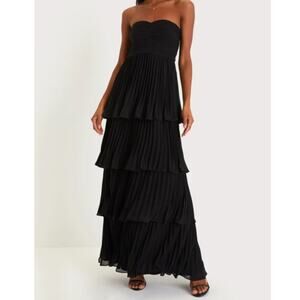 Lulus NWOT Seriously Sensational Black Strapless Flouncy Tiered Maxi Dress XS